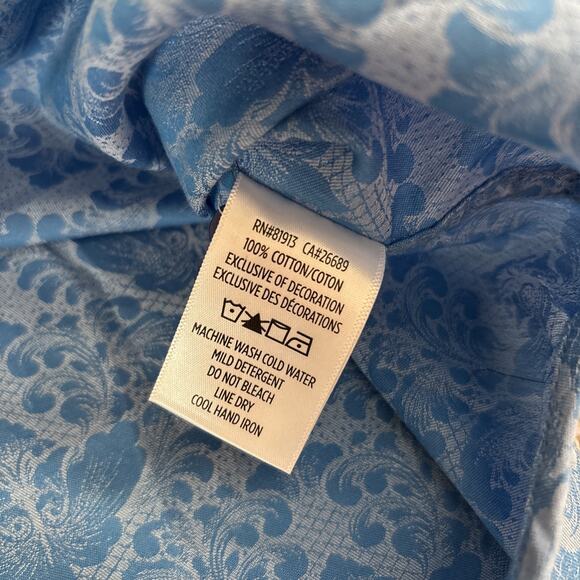 Robert Graham Shirt Mens Sz L Blue Paisley Floral Short Sleeve Cotton Button Up - Picture 10 of 10